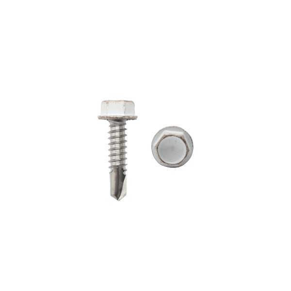 #14 x 1" Hex Washer Head Tek Screw (White) - HW14x1TEK