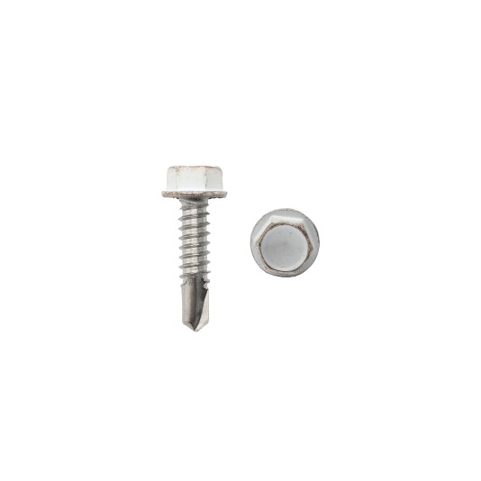 #14 x 1" Hex Washer Head Tek Screw (White) - HW14x1TEK
