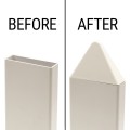 LMT P-78S-KT 7/8" x 3" Sharp Vinyl Picket Cap (0.700" x 2.855" Inside Dimension) - Beige (Before and After Installation Shown)