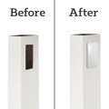 LMT 1 1/2" x 5 1/2" Vinyl Post Hole Cover End Cap for Vinyl Fence Posts (White) - 1700W (Before and After Installation Shown)