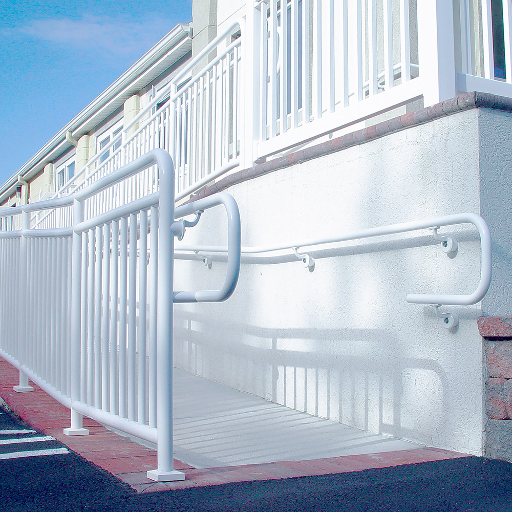a white rail with railings