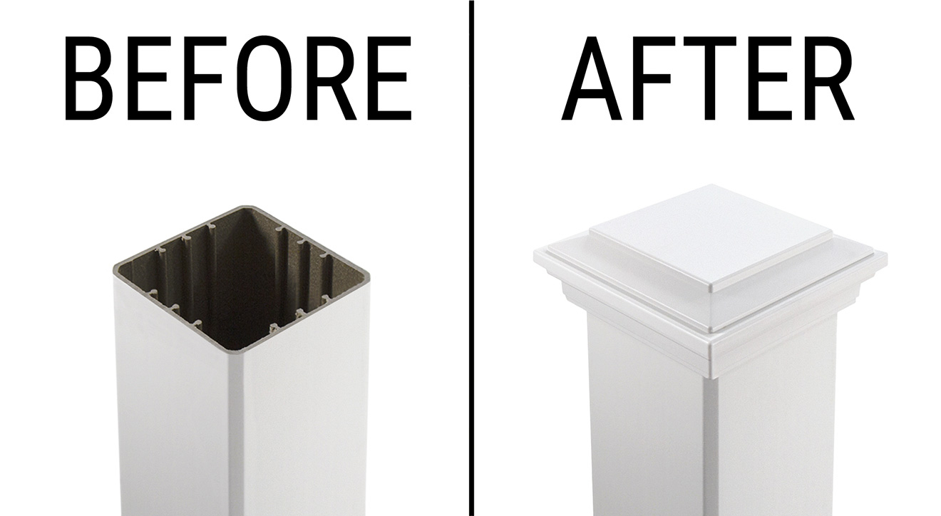 LMT-1814 Trex® Classic White Flat Top Vinyl Post Cap Before and After